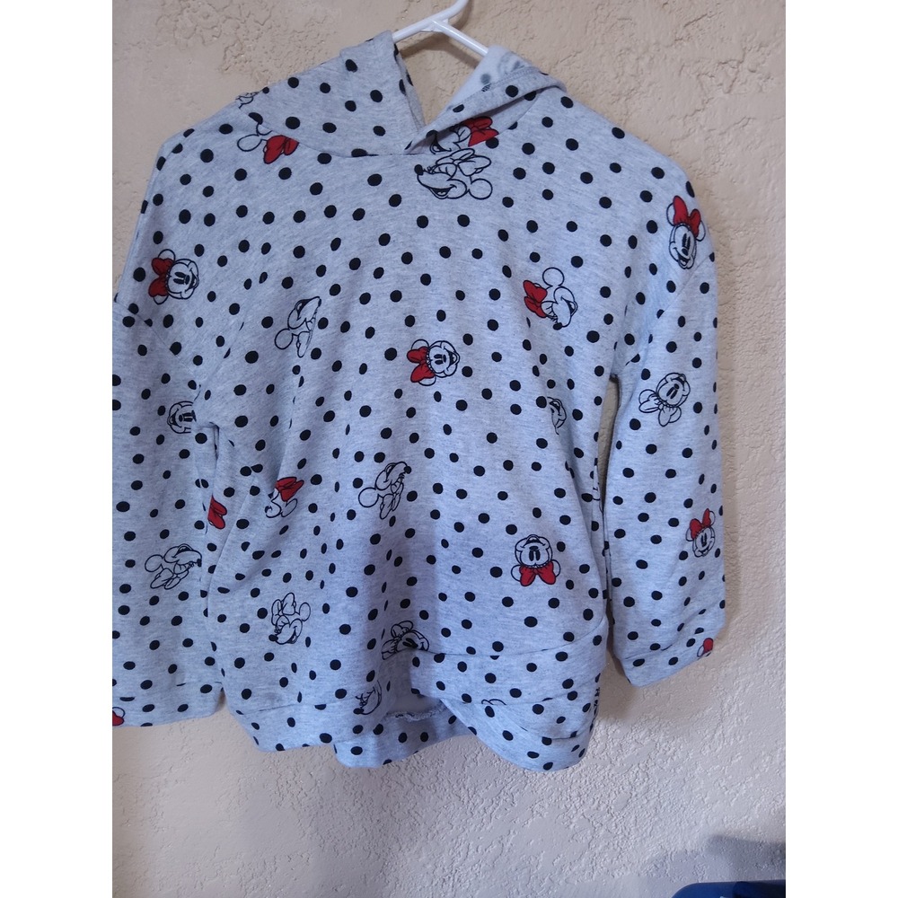 Disney Mickey and Minnie Mouse Polka Dot Hoodie Gray Girls 10/12 3D Bow on hood